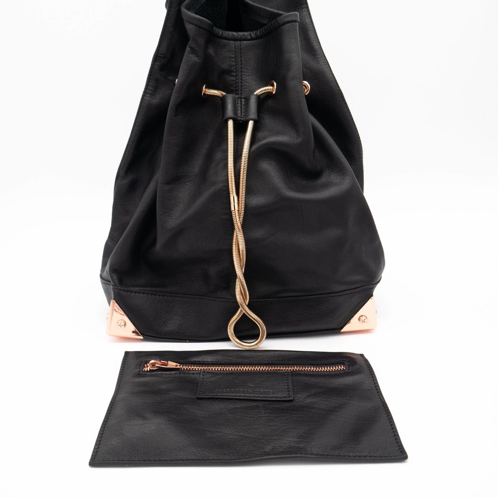 Alexander Wang Black Leather & Rose Gold Robyn Hobo Bag & Zipper Pouch with COA